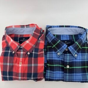 American Eagle Outfitters Lot of 2 Mens Classic Fit Plaid Button Down Shirt Sz L